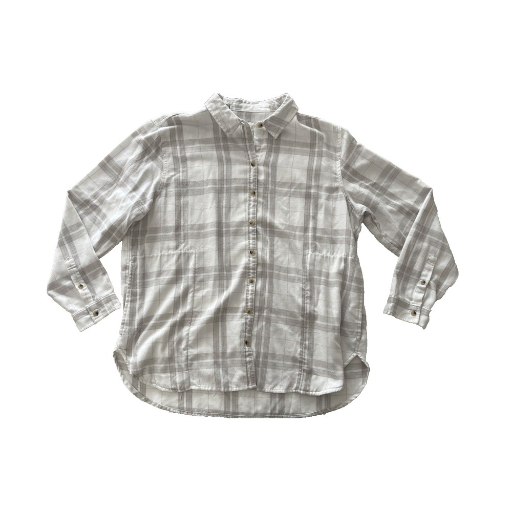 Jach's Girlfriend Size XXL White Gray Plaid Long Sleeve Button Up Shirt Flannel